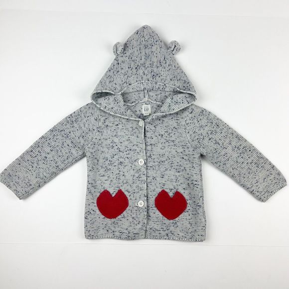 GAP Other - Baby Gap Knit Blue Gray Hooded Heart Pockets Knit Cardigan Sweater Size 18-24 M